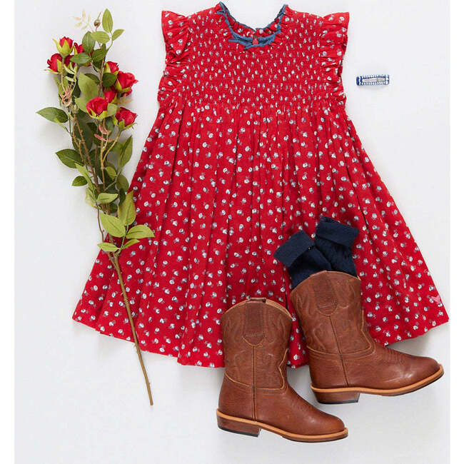 Girls Stevie Dress, Tiny Red Roses - Dresses - 6