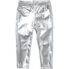 Girls Lame Legging, Silver - Leggings - 1 - thumbnail