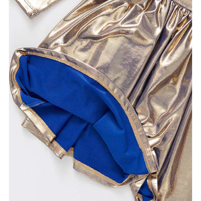 Girls Lame Steph Dress, Blue Gold Shimmer - Dresses - 2