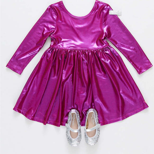 Girls Lame Steph Dress, Red Pink Shimmer - Dresses - 3