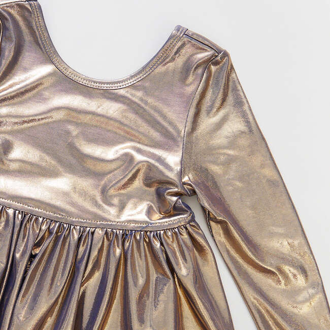 Girls Lame Steph Dress, Blue Gold Shimmer - Dresses - 3