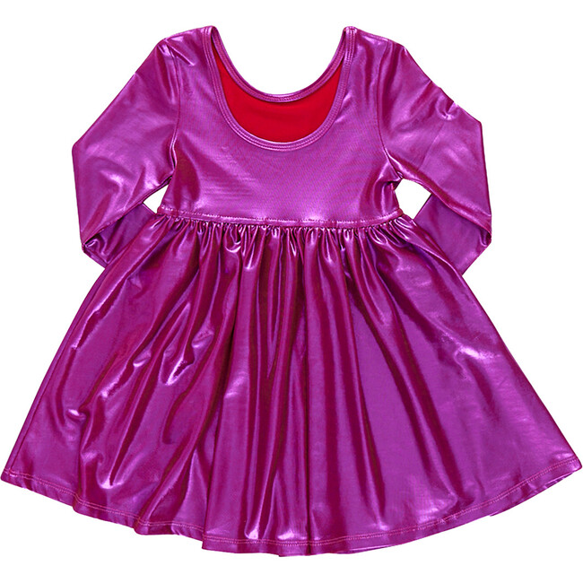 Girls Lame Steph Dress, Red Pink Shimmer - Dresses - 4