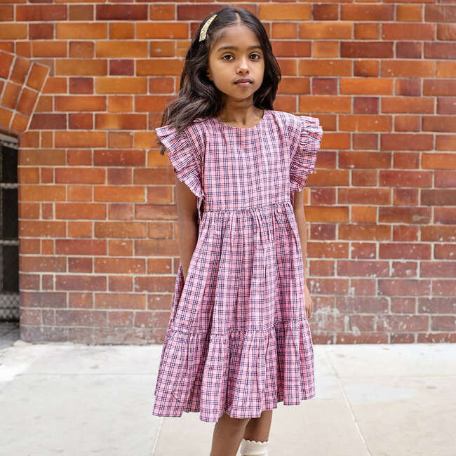 Girls Kit Dress,  Pink and Navy Plaid - Dresses - 2