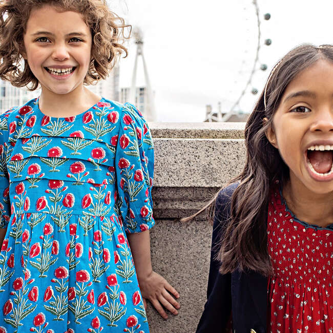 Girls Evelyn Dress, Blue Dandelion - Dresses - 2