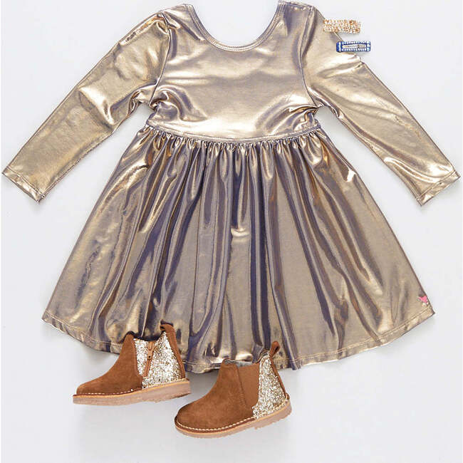 Girls Lame Steph Dress, Blue Gold Shimmer - Dresses - 4