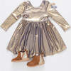 Girls Lame Steph Dress, Blue Gold Shimmer - Dresses - 4