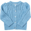 Girls Cable Constance Sweater, Dusty Blue - Cardigans - 1 - thumbnail
