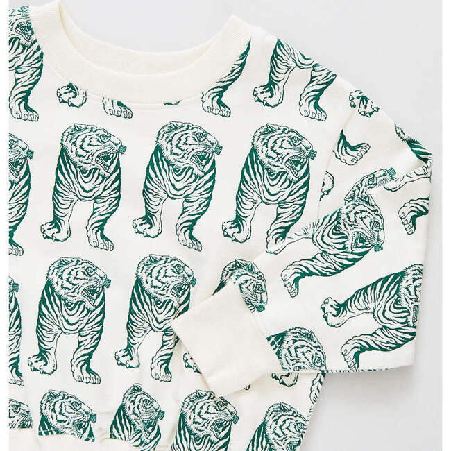Kids Organic Sweatshirt, Green Tiger - Sweatshirts - 2