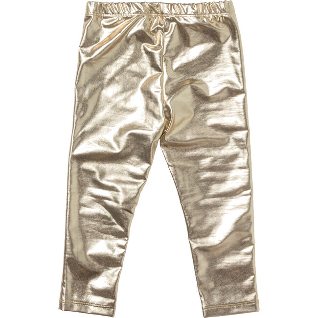Girls Lame Legging, Light Gold - Leggings - 4