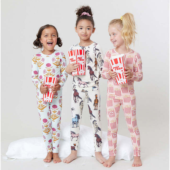 Kids Bamboo PJ Set, Pink Popcorn - Pajamas - 4