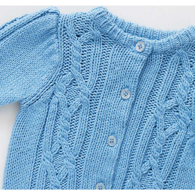 Girls Cable Constance Sweater, Dusty Blue - Cardigans - 3