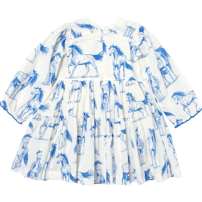 Girls Charlie Dress, Blue Horses - Dresses - 6