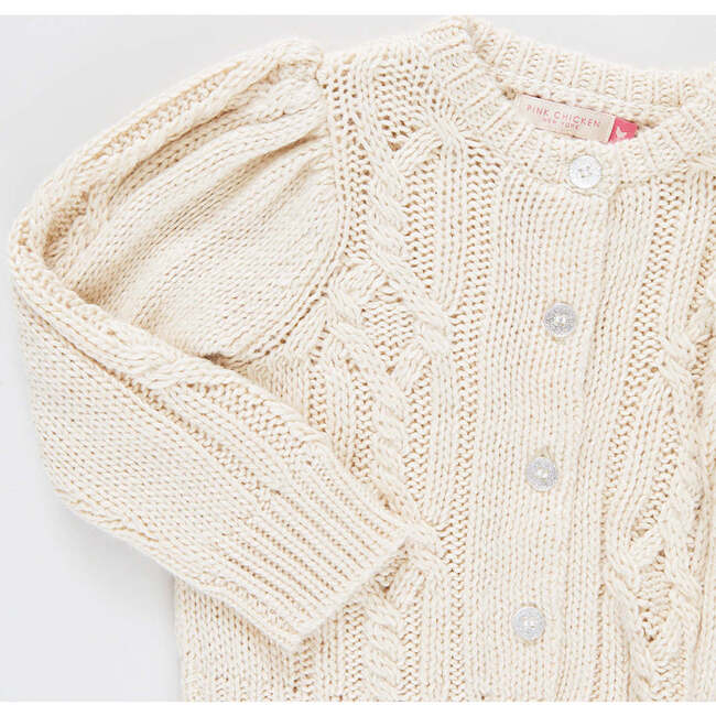 Girls Cable Constance Sweater, Cream - Cardigans - 3