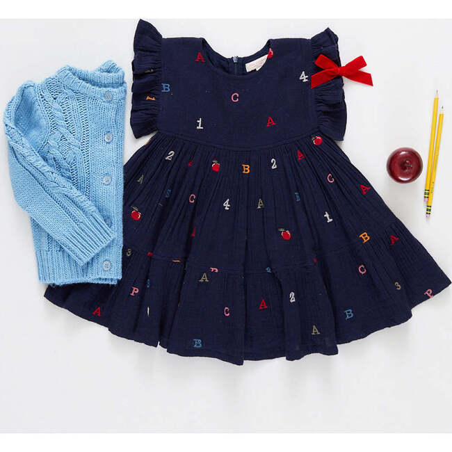 Girls Cable Constance Sweater, Dusty Blue - Cardigans - 5