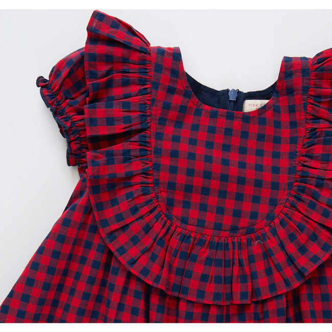 Girls Brayden Ruffle Dress, Navy/Red Gingham - Dresses - 3