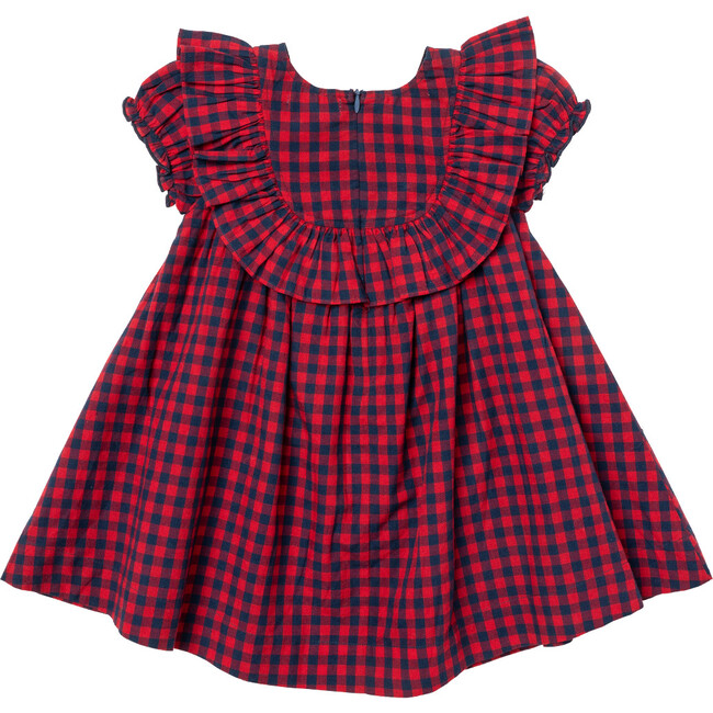 Girls Brayden Ruffle Dress, Navy/Red Gingham - Dresses - 5