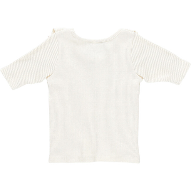 Girls Organic Ruffle Rib Top, Antique White - Shirts - 3