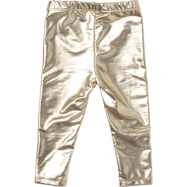 Baby Lame Girls Legging, Light Gold - Leggings - 3
