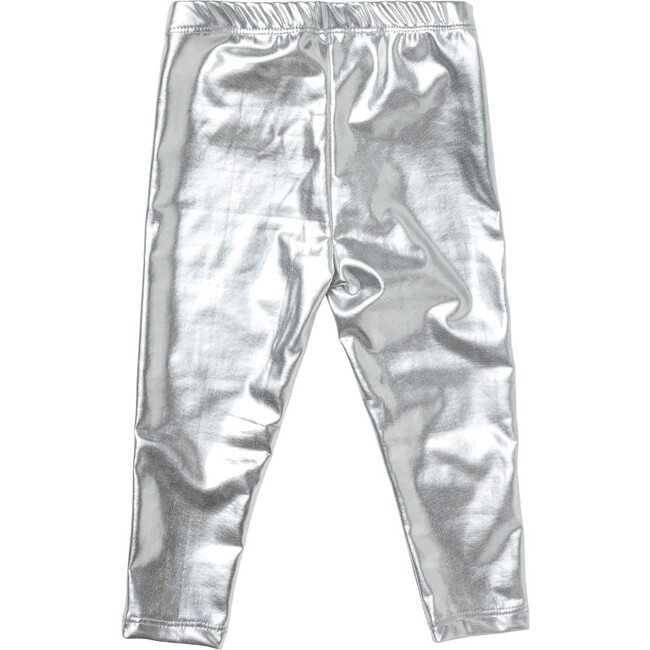 Baby Lame Girls Legging, Silver - Leggings - 3
