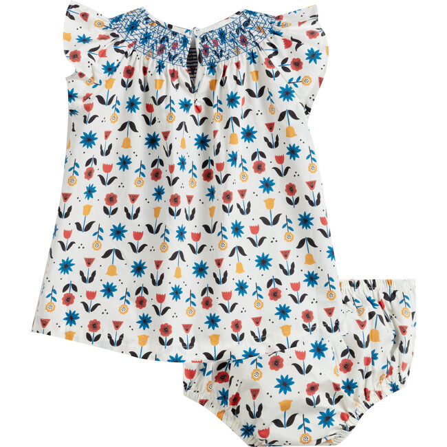 Baby Fatima Smocked Yoke Dress with Bloomer, Cream Floral - Dresses - 2