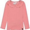 Super Soft Rib Flounce Collar Top, Salmon Pink - T-Shirts - 1 - thumbnail