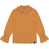 Super Soft Brushed Rib Mock Neck Frilled Top, Golden Yellow - T-Shirts - 1 - thumbnail