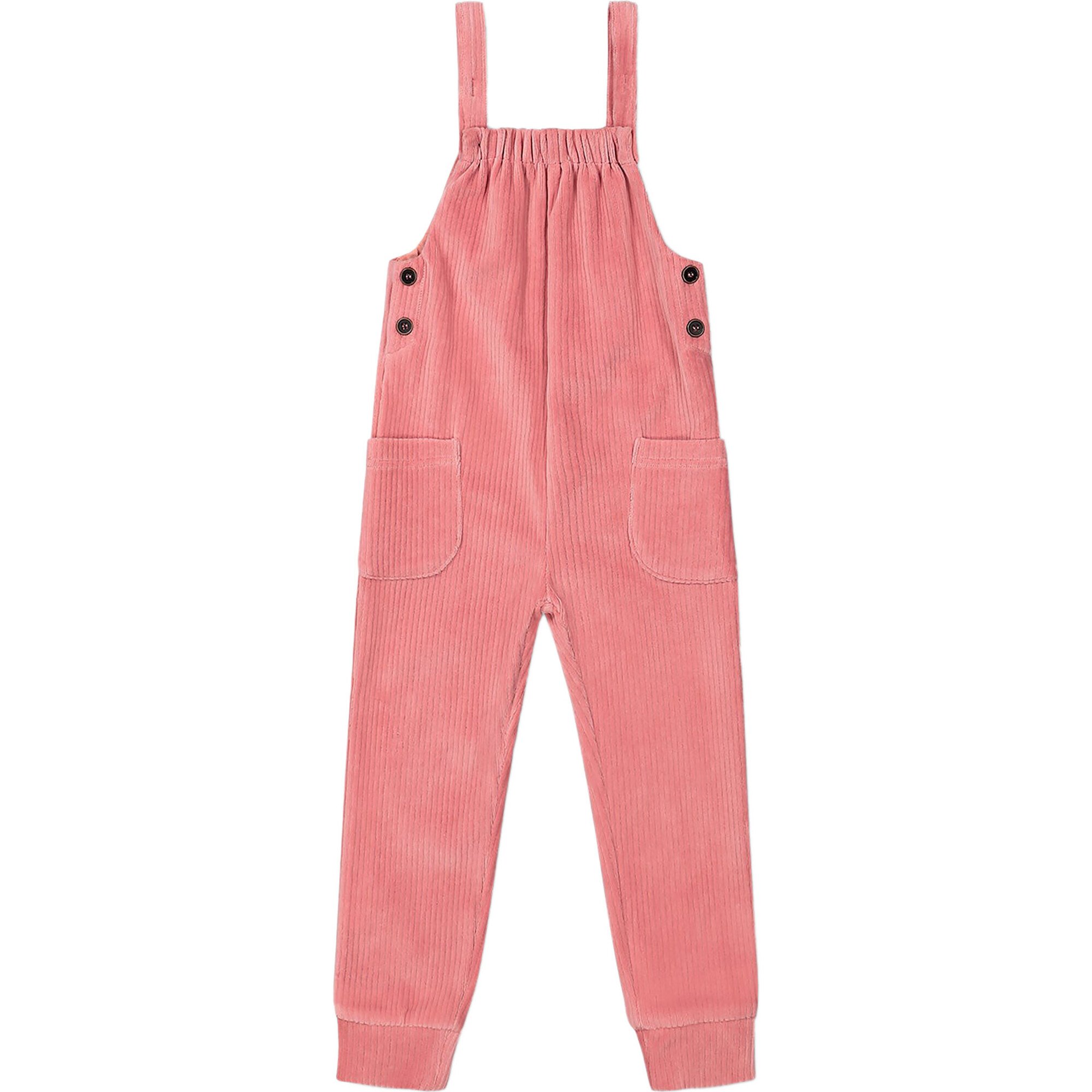 Ribbed Velvet Overalls, Salmon Pink - Deux par Deux Rompers