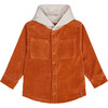 Ribbed Velvet Oversized Hooded Shirt, Burnt Orange - Jackets - 1 - thumbnail