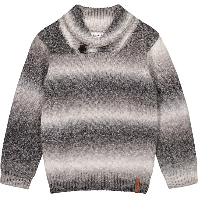 Ribbed Collar Oversized Sweater, Grey Gradient
