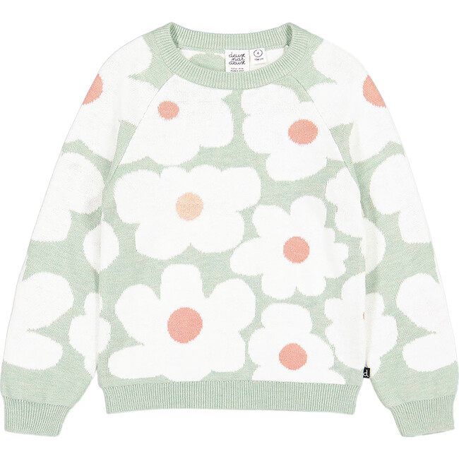 Retro Flowers Print Jacquard Knit Sweater, Sage Green