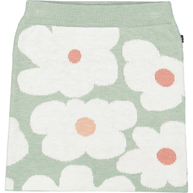 Retro Flowers Print Jacquard Knit Skirt, Sage Green