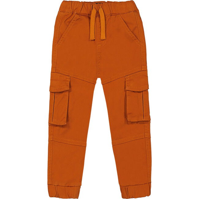 Stretch Twill Cargo Pocket Jogger Pants, Brown-Orange