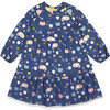 Sleepy Cats Print Drop Shoulder Mesh Frill Dress, Navy - Dresses - 1 - thumbnail