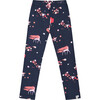 Flowery Unicorn Print Brushed Jersey Leggings, Navy - Leggings - 1 - thumbnail