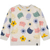 Flowery Cats Print Sweatshirt, Oatmeal - Sweatshirts - 1 - thumbnail