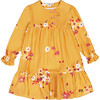 Floral Print Peasant Frilled Dress, Yellow Ochre - Dresses - 1 - thumbnail