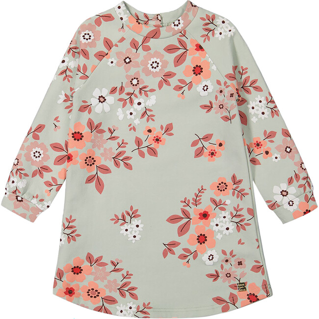 Floral Print Long Sleeve Fleece Dress, Sage Green