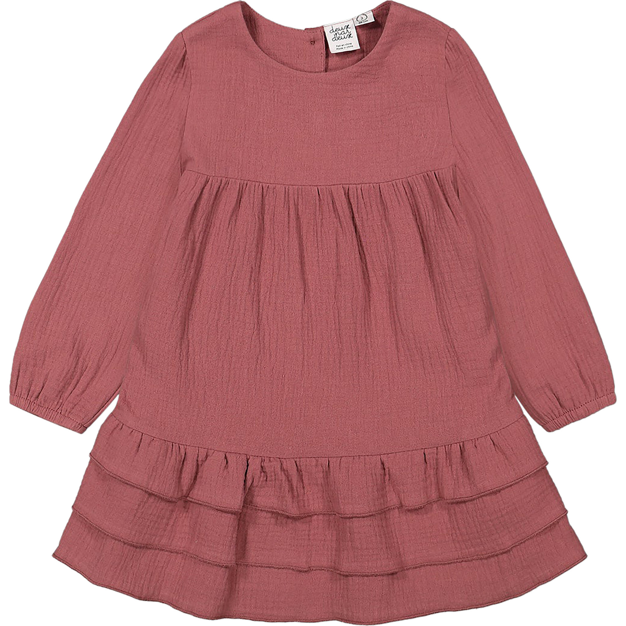 Muslin Long Sleeve Frilled Dress, Plum - Deux par Deux Dresses | Maisonette