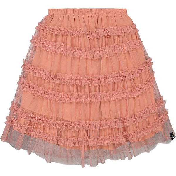 Mid Calf Mesh Frilled Skirt, Salmon Pink - Deux par Deux Skirts ...