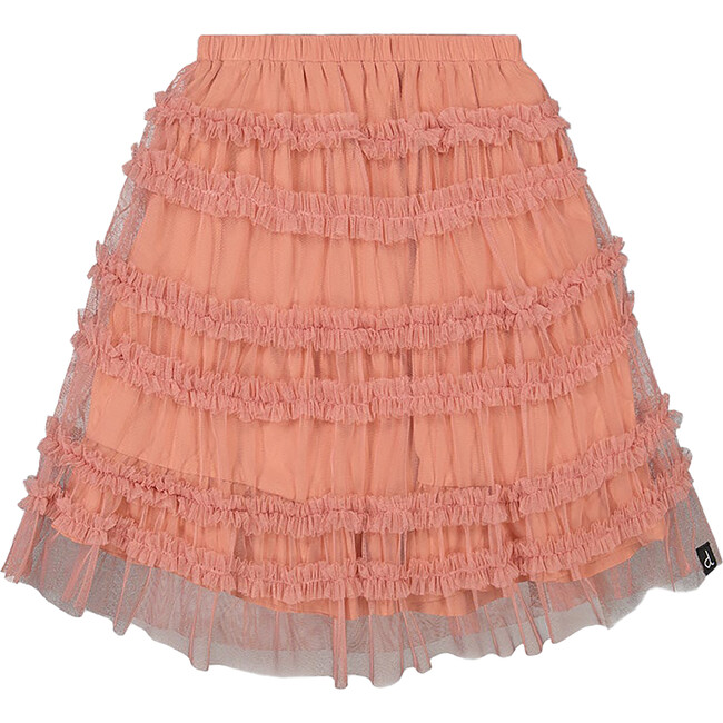 Mid Calf Mesh Frilled Skirt, Salmon Pink
