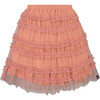 Mid Calf Mesh Frilled Skirt, Salmon Pink - Skirts - 1 - thumbnail