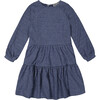 Long Sleeve Peasant Swiss Dot Denim Dress, Blue - Dresses - 1 - thumbnail