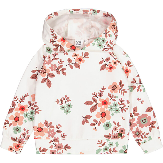 Floral Print Fleece Hoodie, Off-White - Sweatshirts - 1