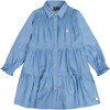 Long Sleeve Chambray Peasant Denim Dress, Blue - Dresses - 1 - thumbnail