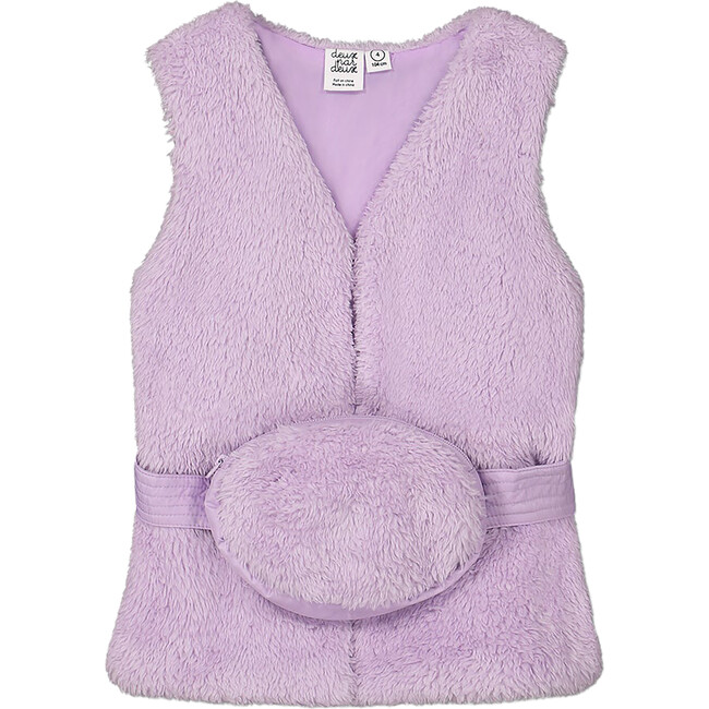 Faux Fur Vest With Waist Belt Pouch, Lavender