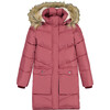 Faux Fur Hooded Puffy Long Coat, Burgundy - Jackets - 1 - thumbnail