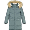 Faux Fur Hooded Puffy Long Coat, Green - Jackets - 1 - thumbnail