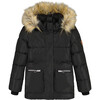 Faux Fur Hooded Puffy Jacket, Black - Jackets - 1 - thumbnail