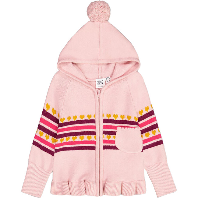 Full-Zip Hooded Knit Sweater, Powder Pink
