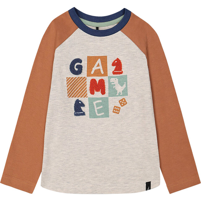 Game Print Raglan Sleeve Jersey T-Shirt, Oatmeal Mix